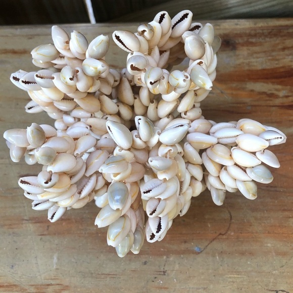 Vintage Mid Century Handmade Sea Shell Art Cowrie Shell Ruffled Edge 7" Vase - Picture 6 of 7